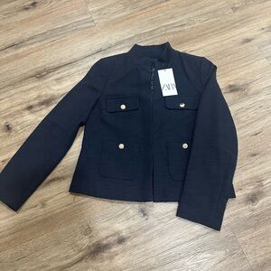 Zara Black Textured Jacket with Gold Accents